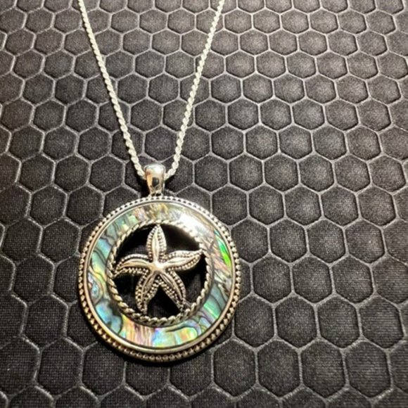 Venice By The Sea Jewelry Jewelry - Star Fish Necklace with Green Abalone Stones Made of Sterling Silver